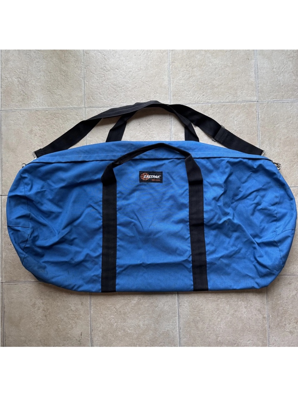 Vintage 80s 90s Eastpak Blue Canvas Duffel Bag USA  XL Travel Gear Bag READ 38"